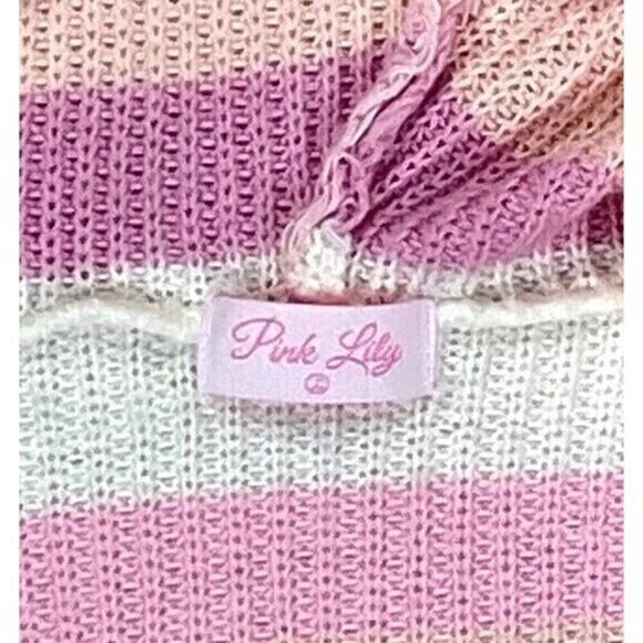 Pink Lily Hoodie Womens Sz M Pink White Striped Pull Over Knit Oversized Sweater - Picture 15 of 16